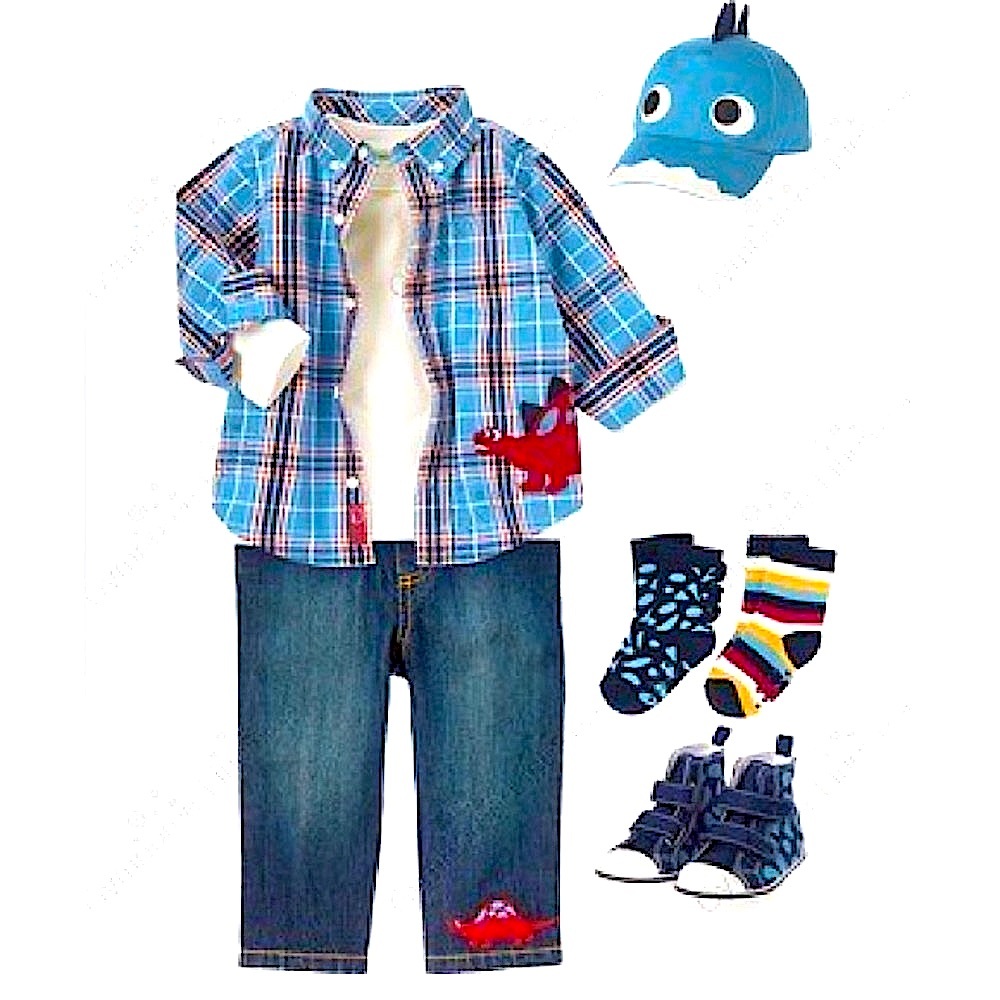 Gymboree Blue Dinosaur Plaid Button Down Long Sleeved Shirt, Toddler Size 2T. - Picture 1 of 9
